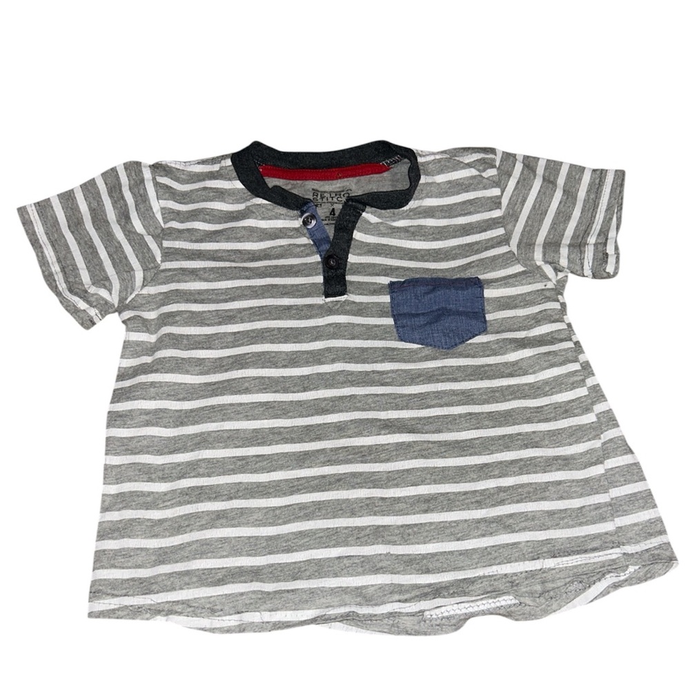 Gray Striped Kids Shirt with Pocket